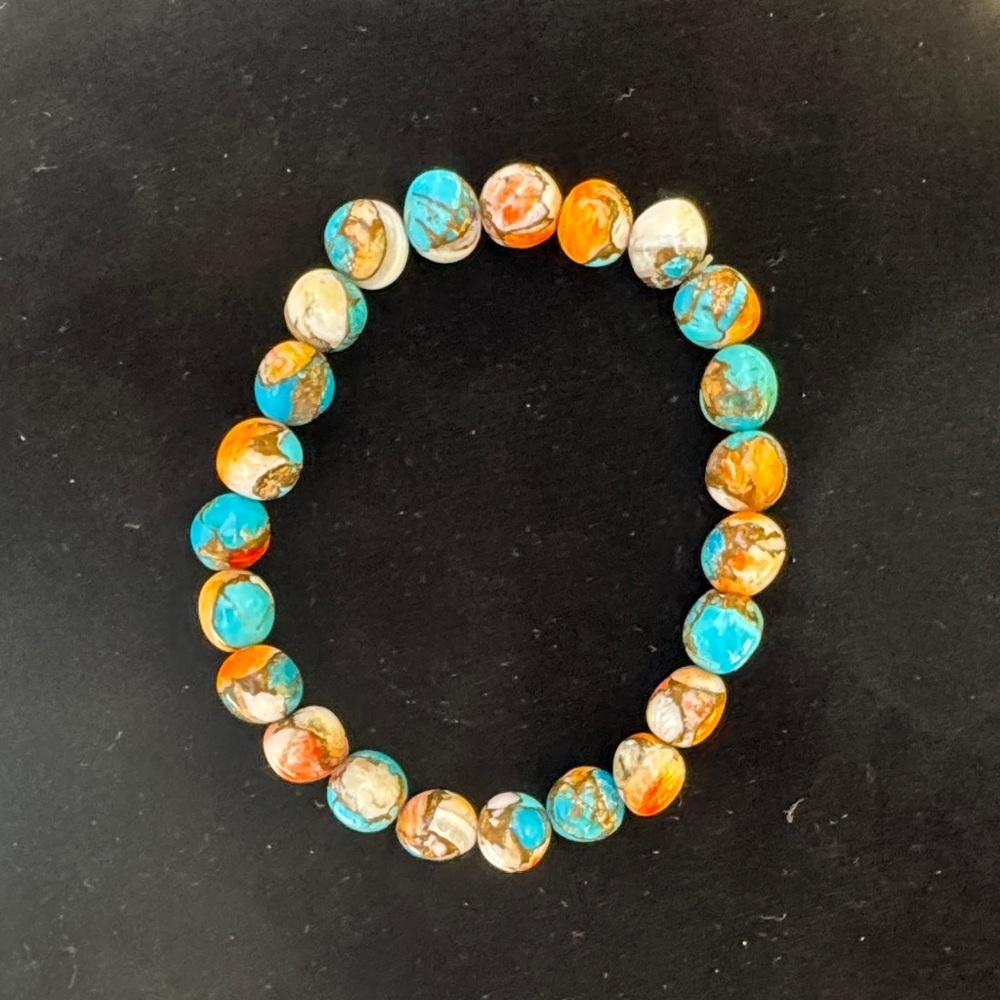 Colorful 8mm Spiny Oyster Turquoise Beaded Bracelet Kingman AZ - Picture 3 of 5